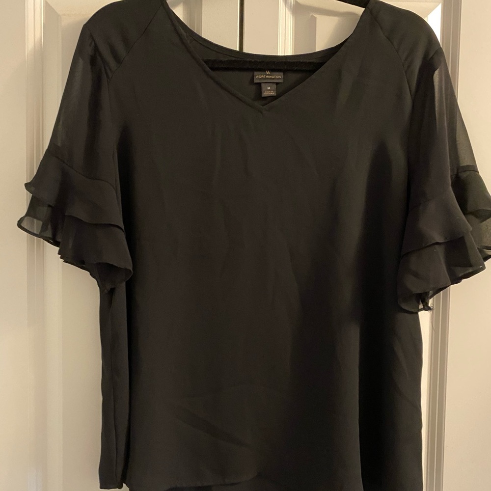 Black blouse with ruffle sleeves